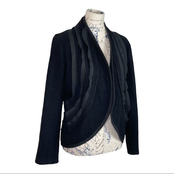 WOOL Open front Black Jacket with Ribbon Detail - Picture 1 of 12